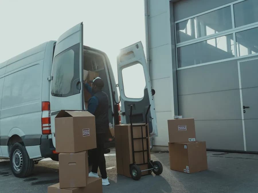 Box van loaded for a dedicated delivery
