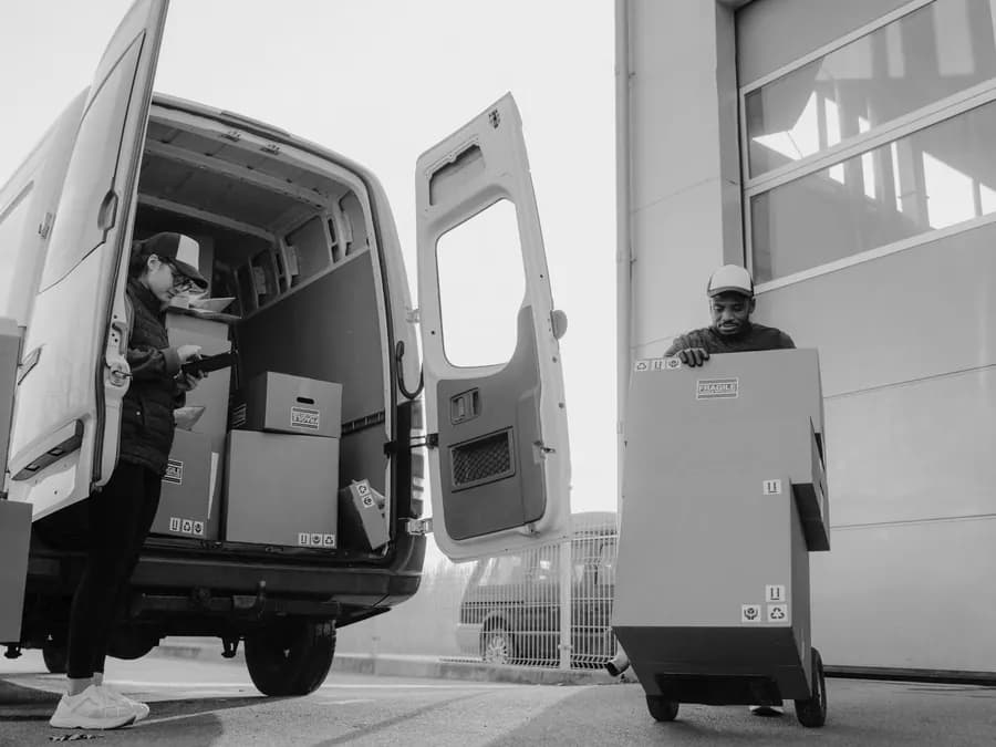 Large delivery van prepared for commercial freight